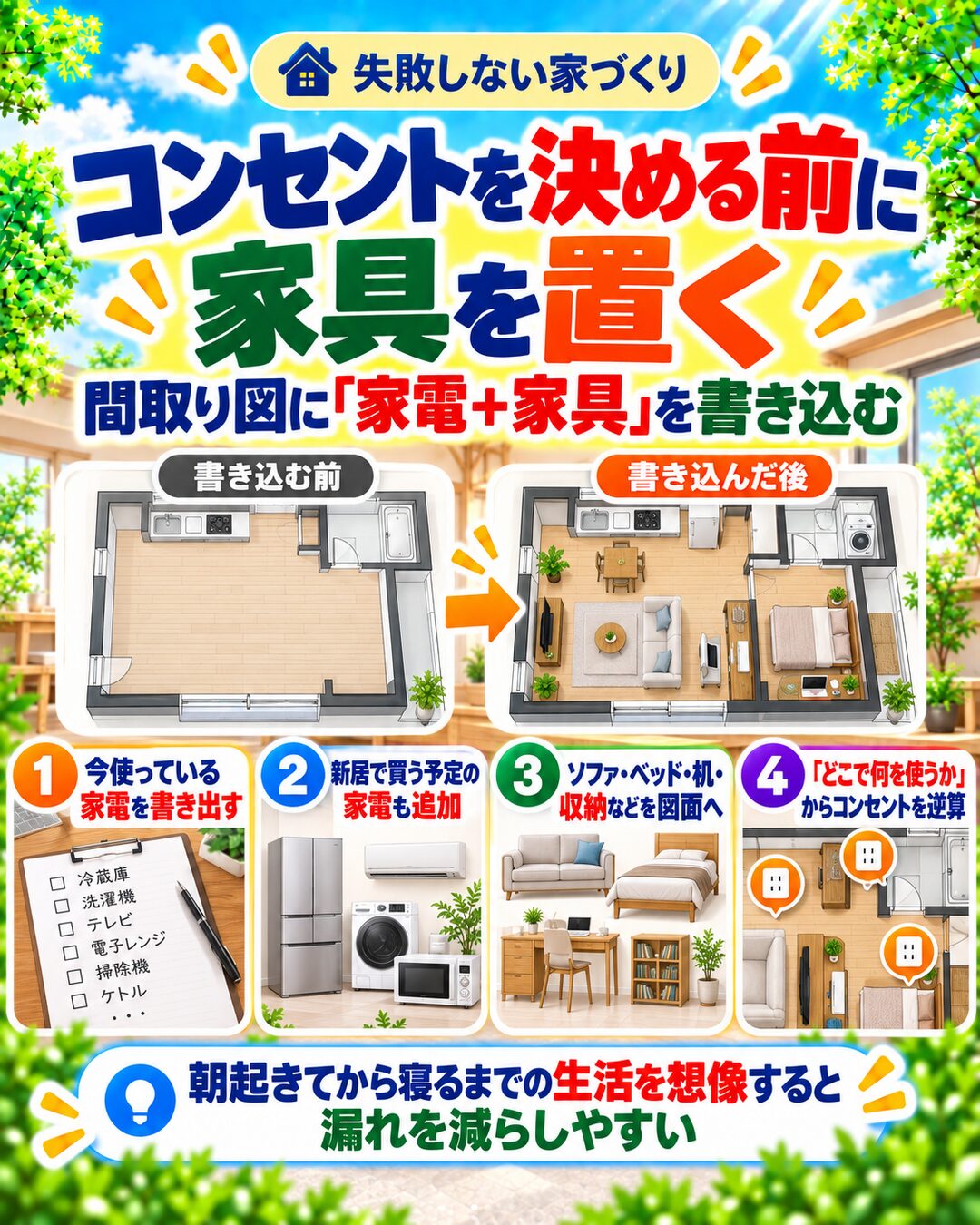 最初に家電と家具を間取り図へ書き込む
