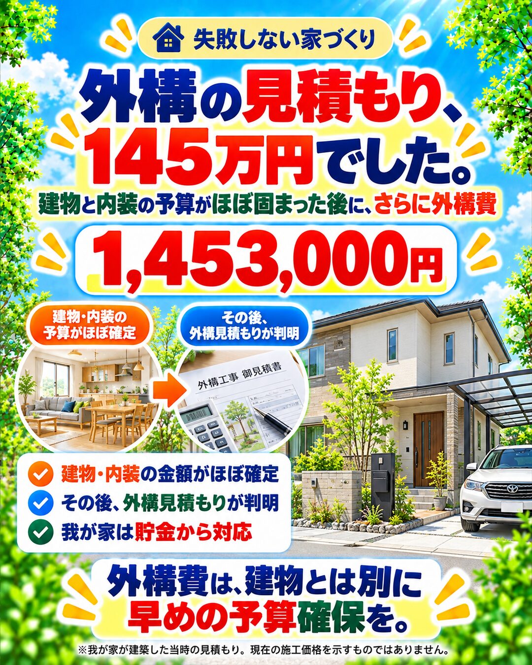 注文住宅の外構費の見積もりが145万円