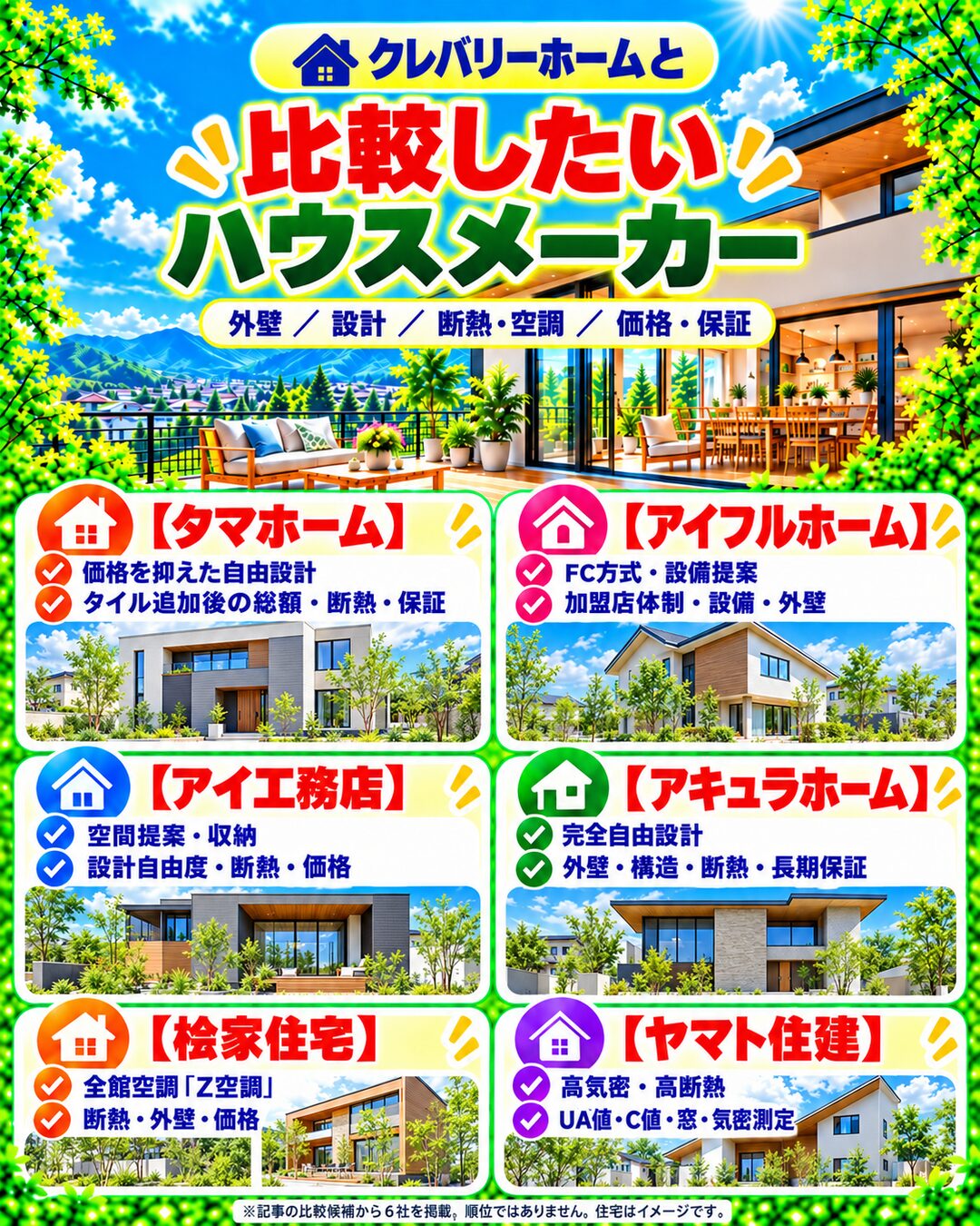 クレバリーホームと比較したいハウスメーカー