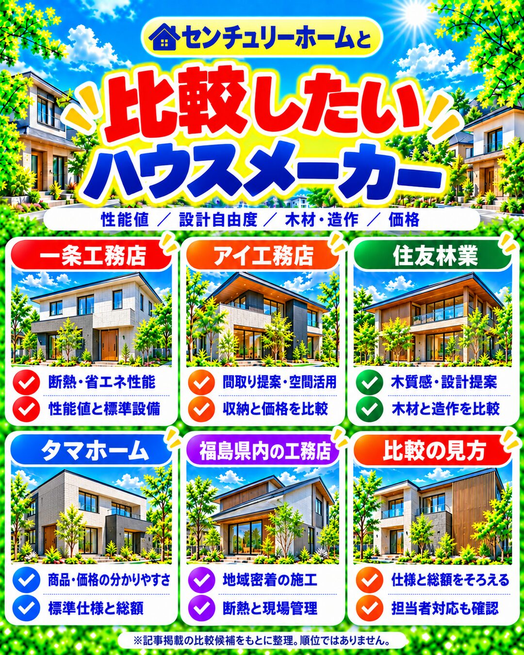 センチュリーホームと比較したいハウスメーカー