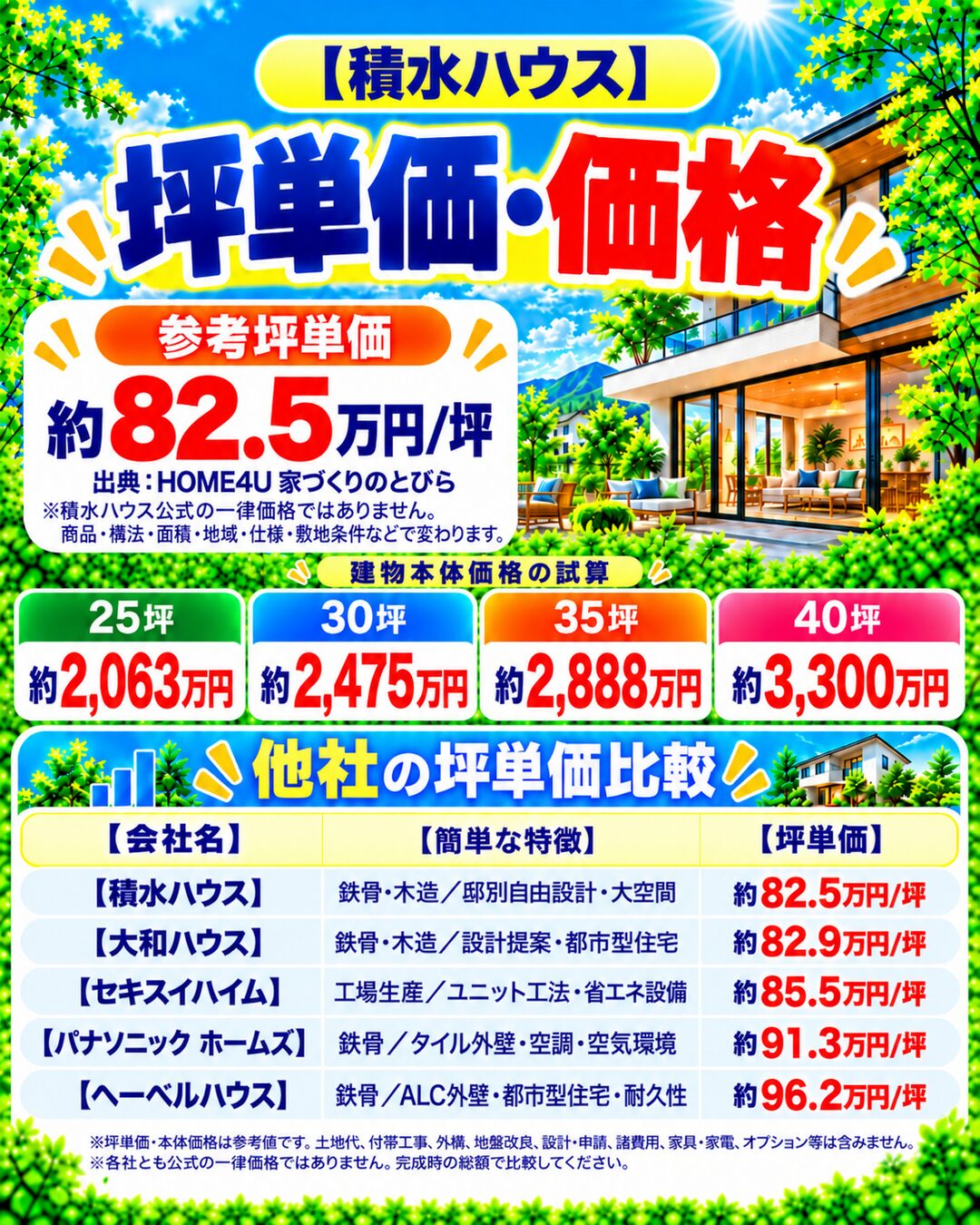 積水ハウスの坪単価・価格｜総額・見積もり・値引き情報