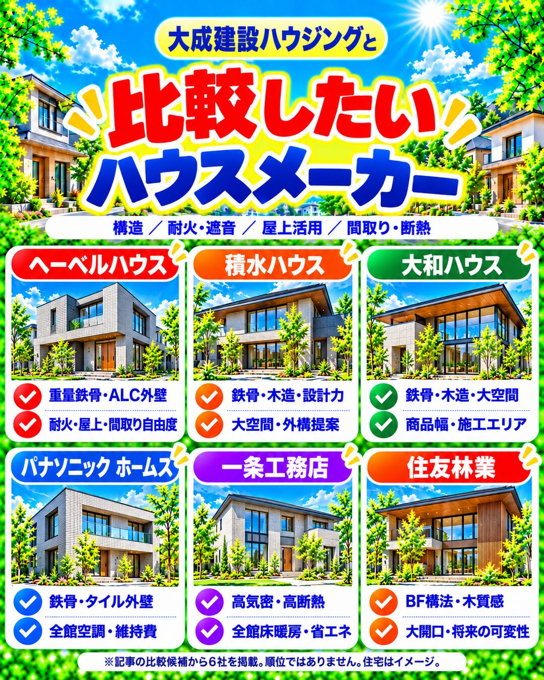 大成建設ハウジングと比較したいハウスメーカー