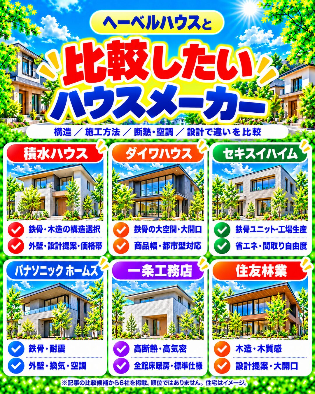 ヘーベルハウスと比較したいハウスメーカー