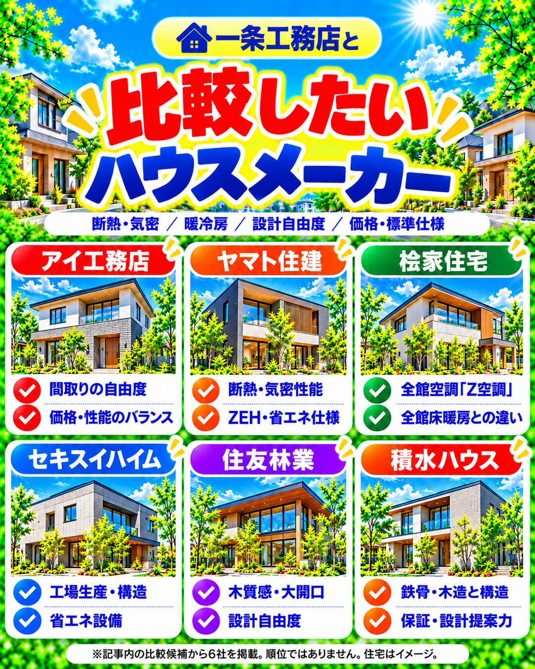 一条工務店と比較したいハウスメーカー