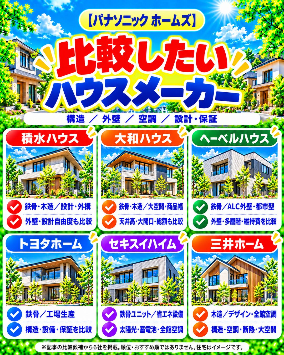 パナソニックホームズと比較したいハウスメーカー