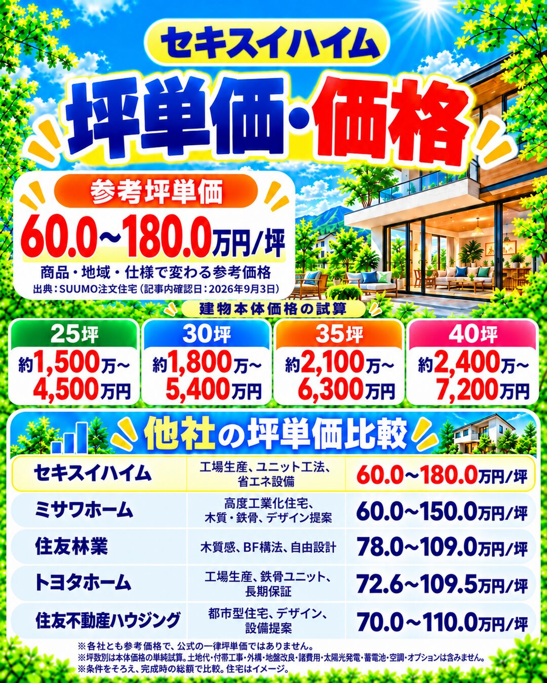 セキスイハイムの坪単価・価格｜総額・見積もり・値引き情報
