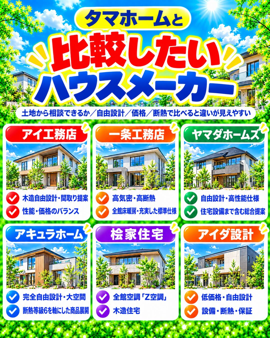 タマホームと比較したいハウスメーカー