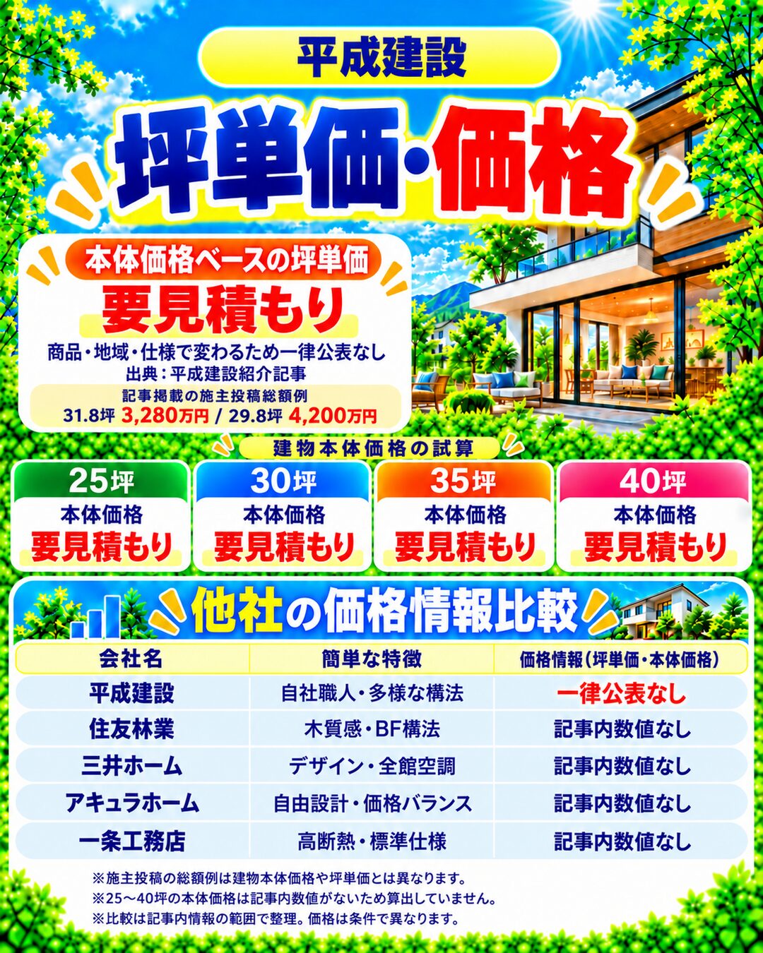 平成建設の坪単価・価格｜総額・見積もり・値引き情報