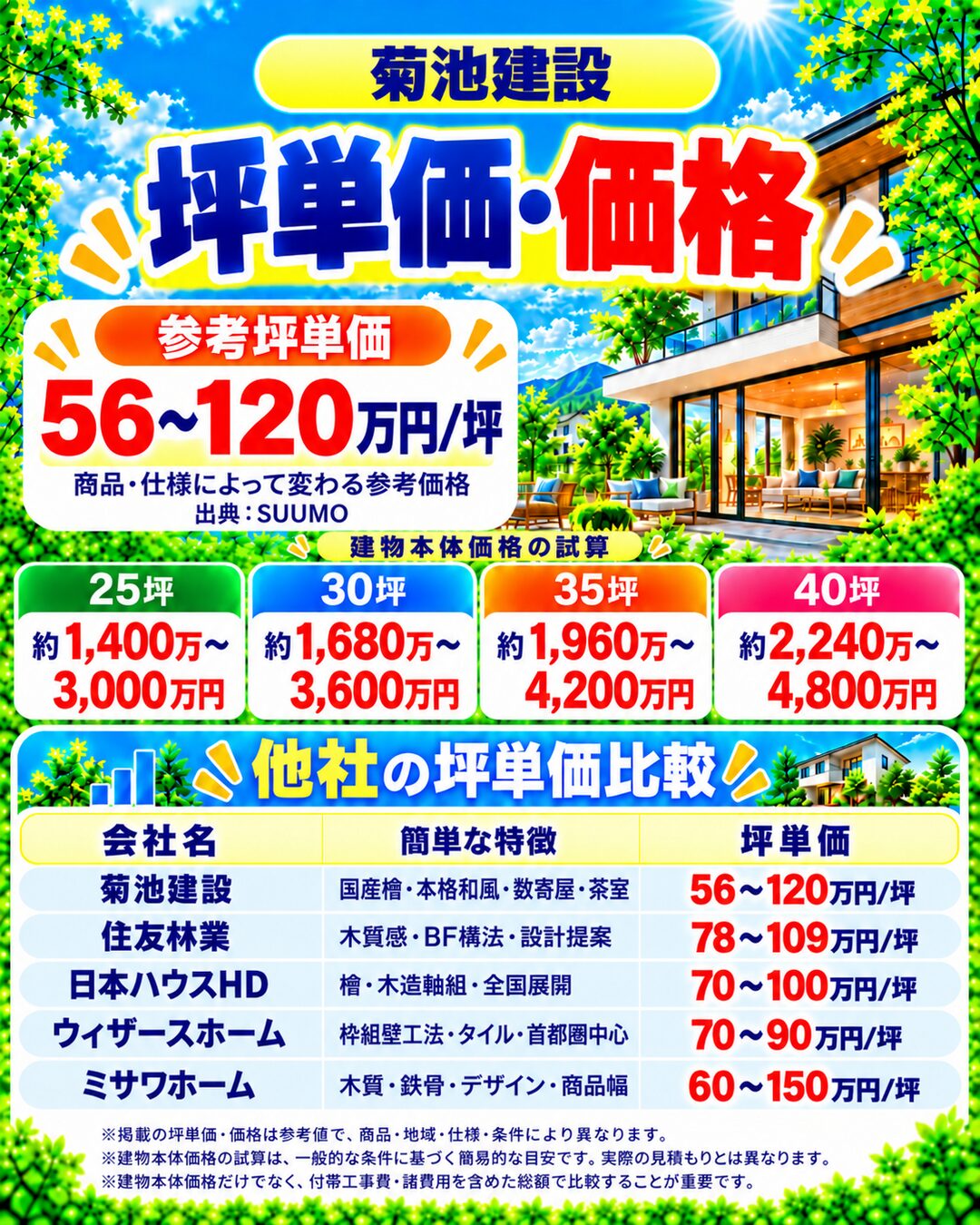 菊池建設の坪単価・価格|総額・見積もり・値引き情報