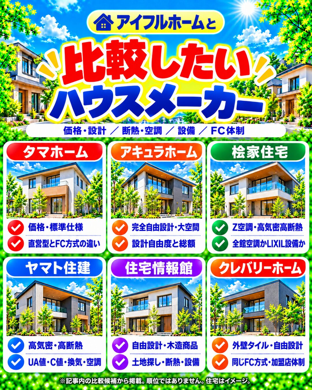 アイフルホームと比較したいハウスメーカー