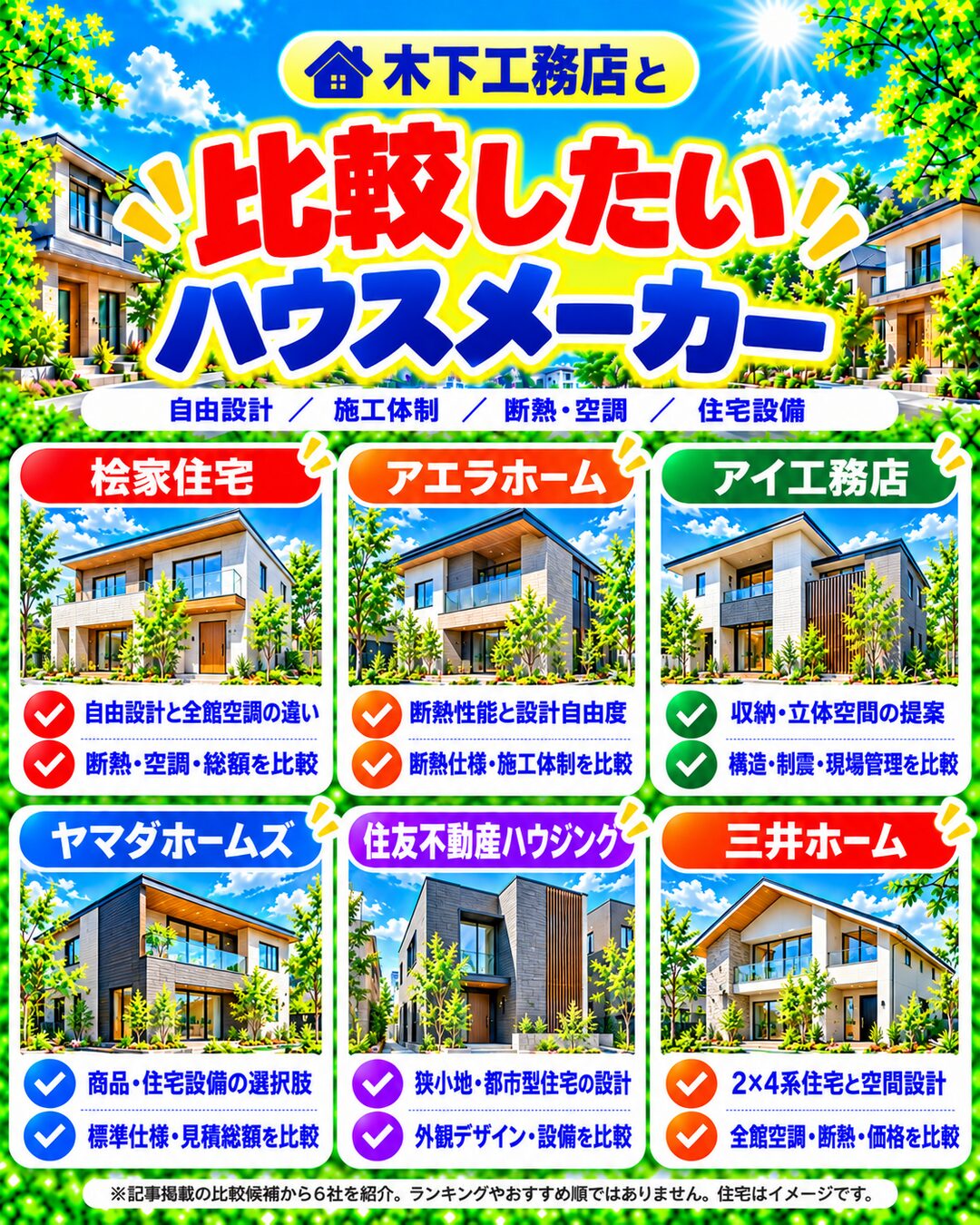 木下工務店と比較したいハウスメーカー