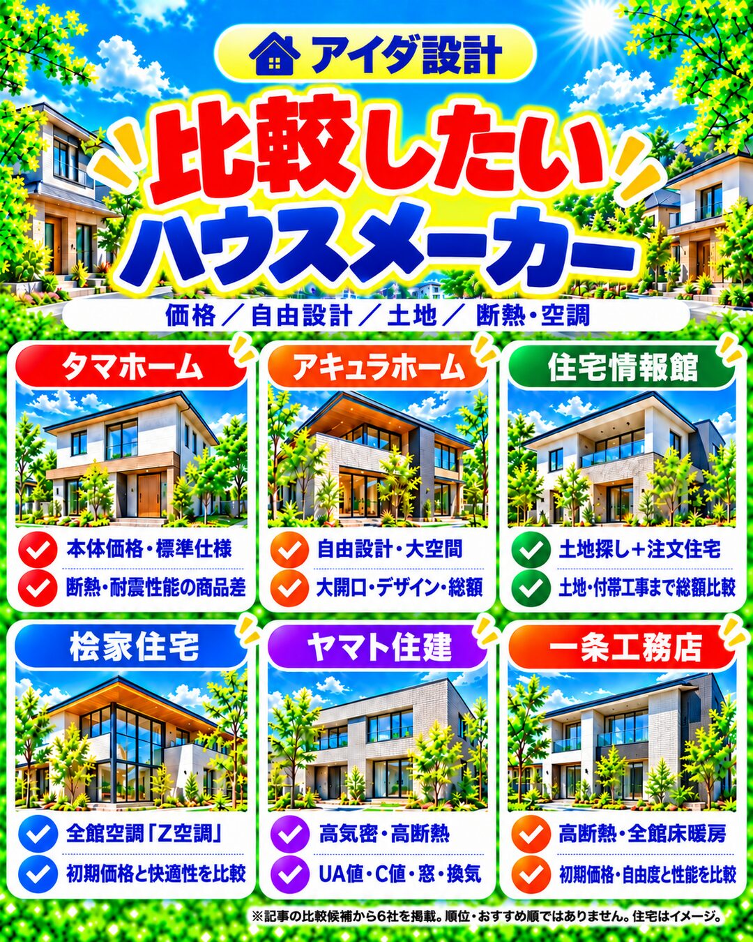 アイダ設計と比較したいハウスメーカー
