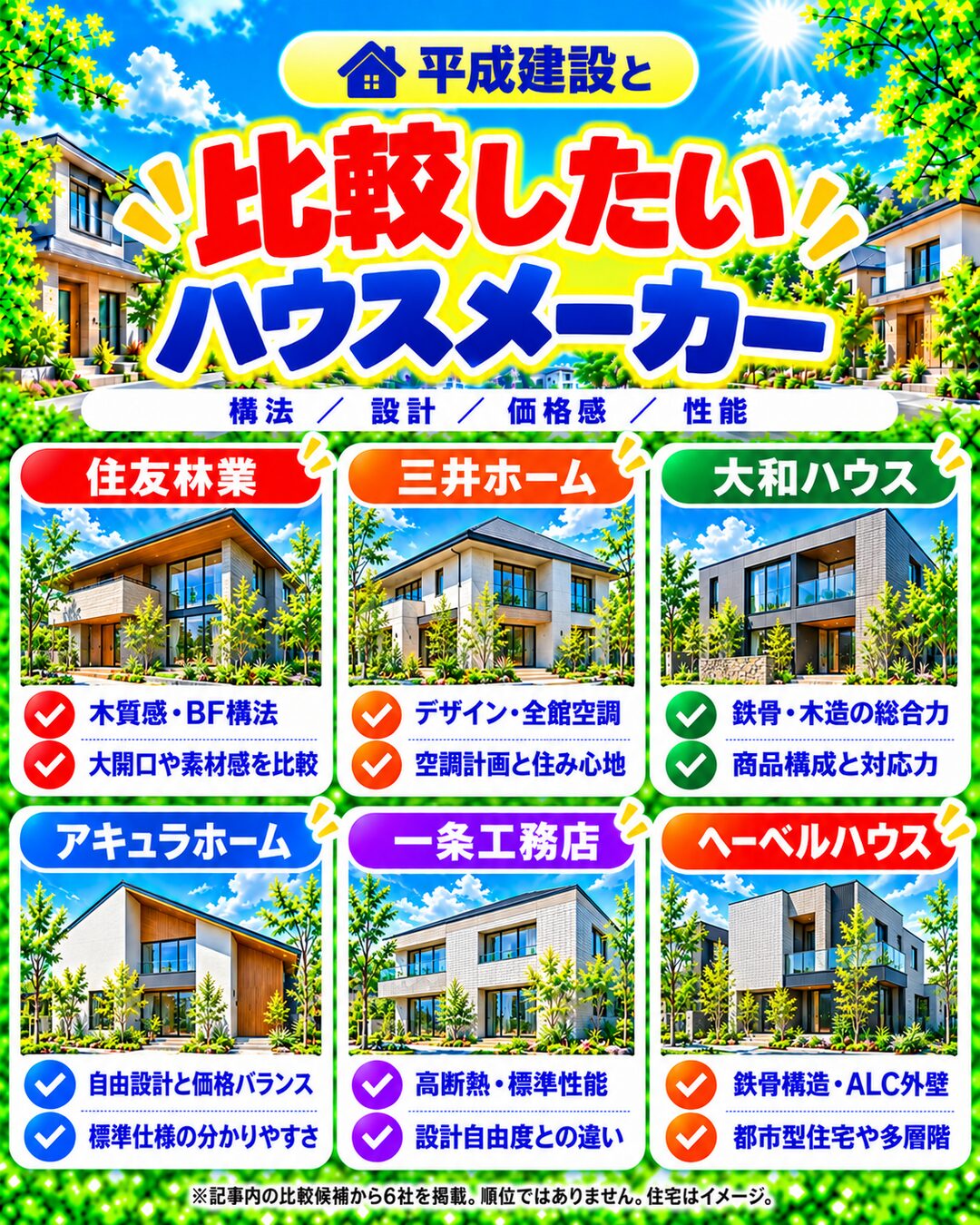 平成建設と比較したいハウスメーカー