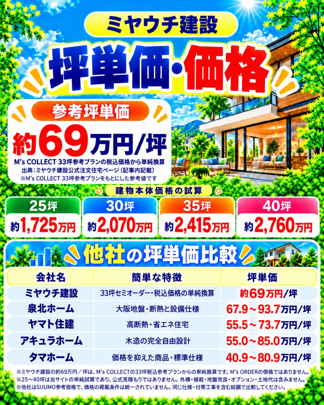 ミヤウチ建設の坪単価・価格｜総額・見積もり・値引き情報