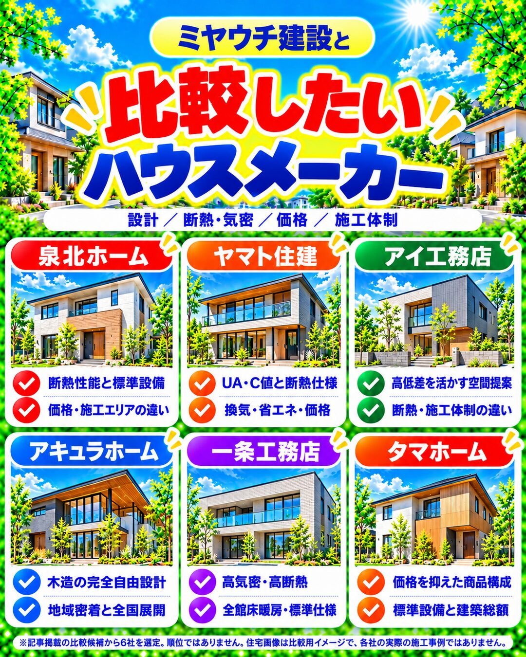 ミヤウチ建設と比較したいハウスメーカー