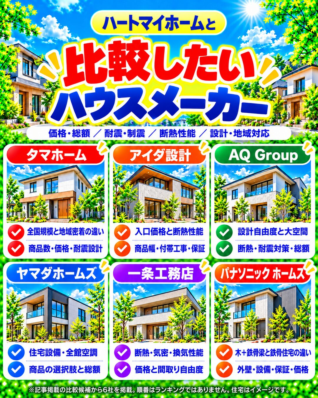 ハートマイホームと比較したいハウスメーカー
