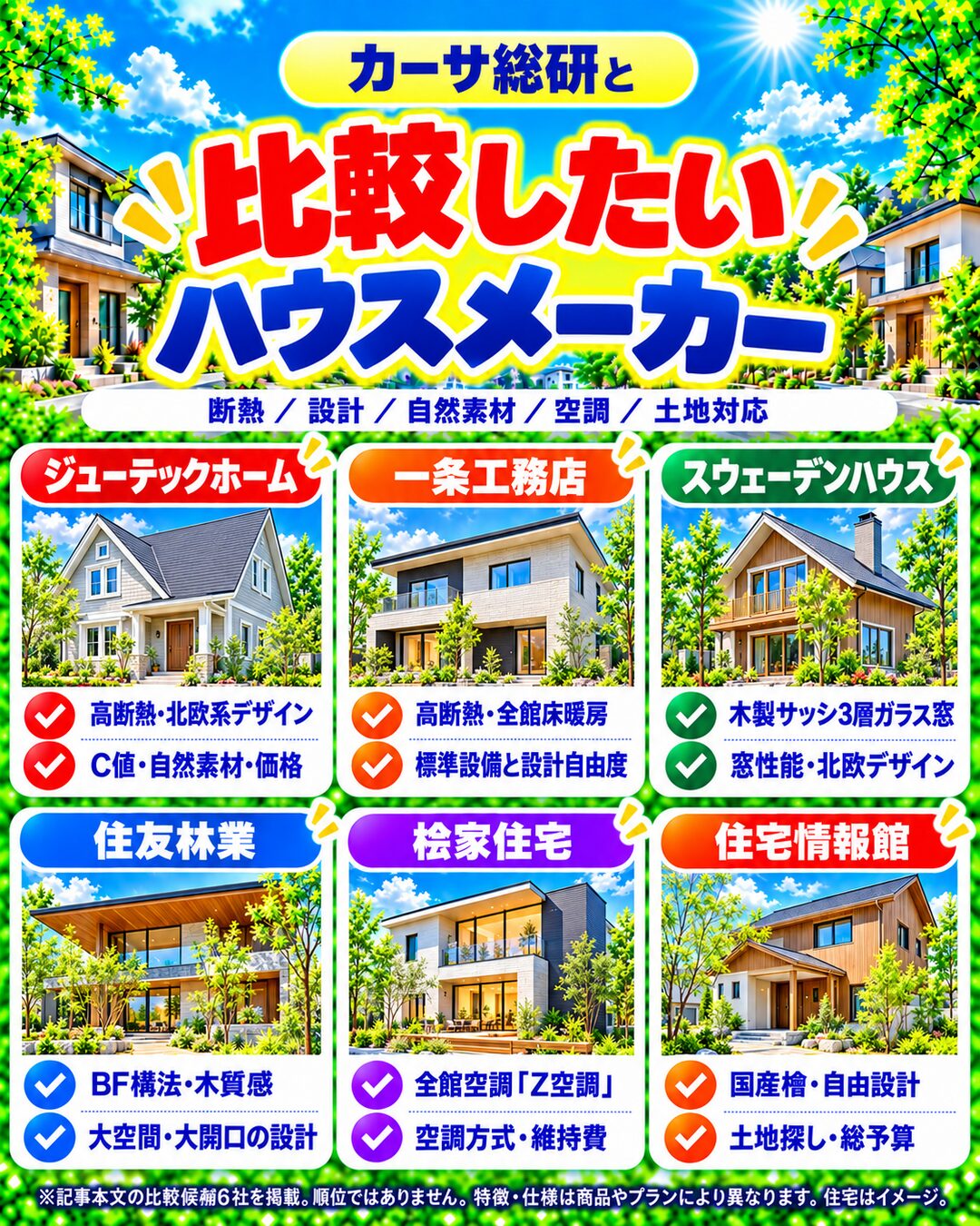 カーサ総研と比較したいハウスメーカー