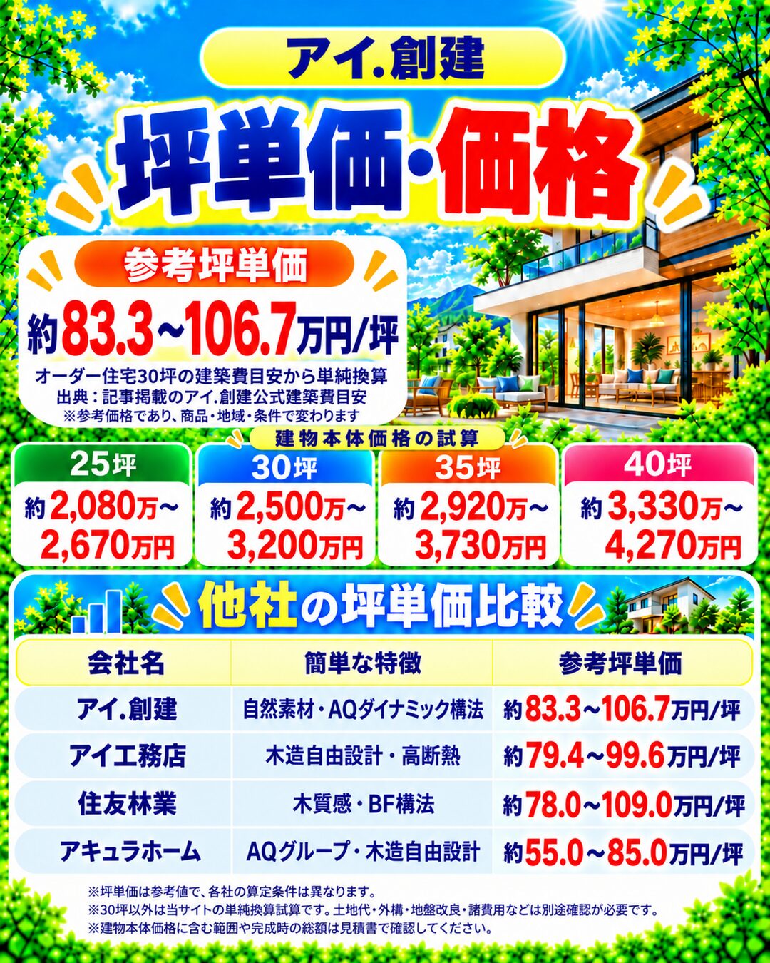 アイ.創建の坪単価・価格|総額・見積もり・値引き情報