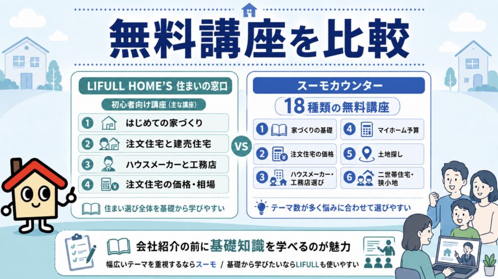 無料講座を比較　LIFULL HOME'S住まいの窓口とスーモカウンター比較