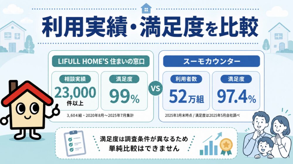 利用実績・満足度を比較　LIFULL HOME'S住まいの窓口とスーモカウンター比較