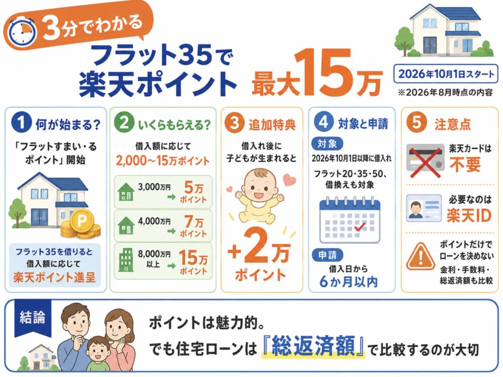 3分でわかる|フラット35で楽天ポイント最大15万!新制度のポイント