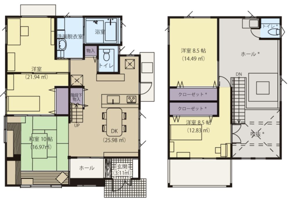 あっとホームの廊下のない家の間取り例