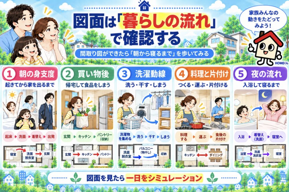 間取り図ができたら「朝から寝るまで」を歩いてみる