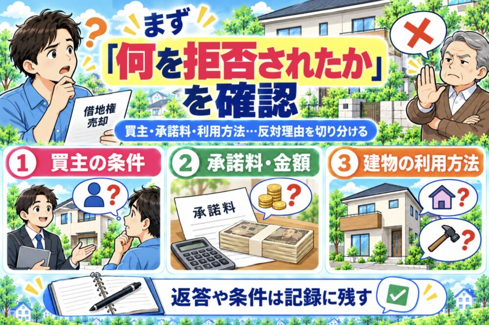 地主に借地権の売却を断られたら、まず「何を拒否されたか」を確認