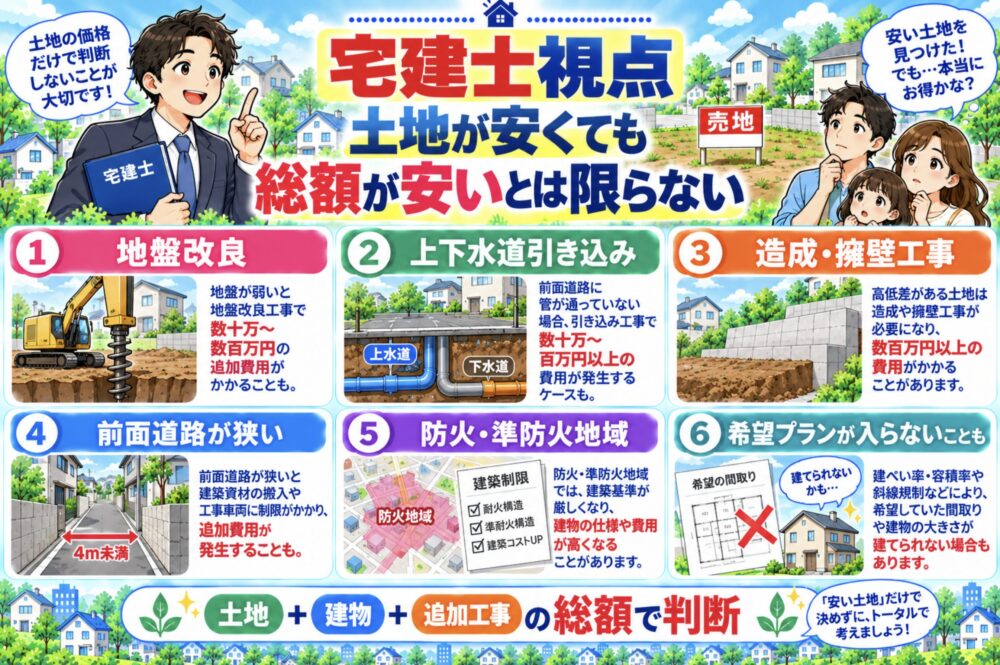 宅建士視点|土地が安くても家づくり総額が安いとは限らない