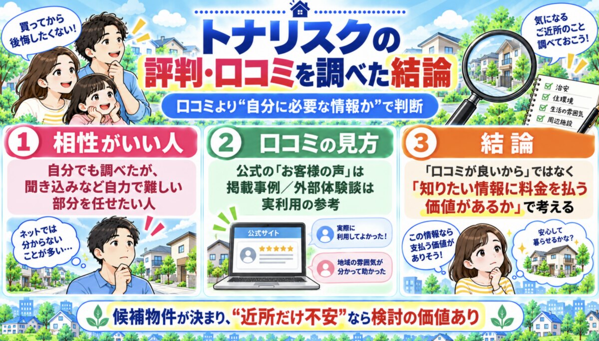 トナリスクの評判・口コミを調べた結論