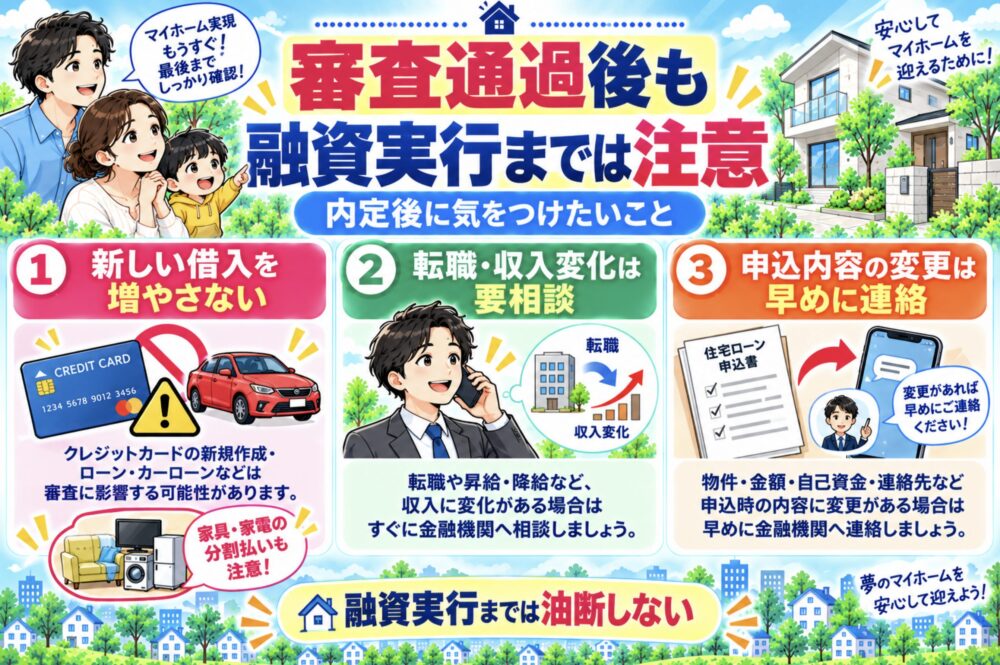 フラット35の審査通過後も融資実行までは注意