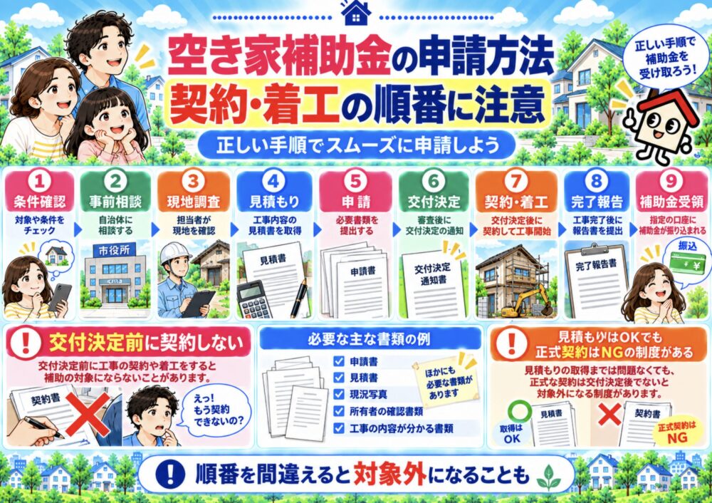 空き家補助金の申請方法|契約・着工の順番に注意