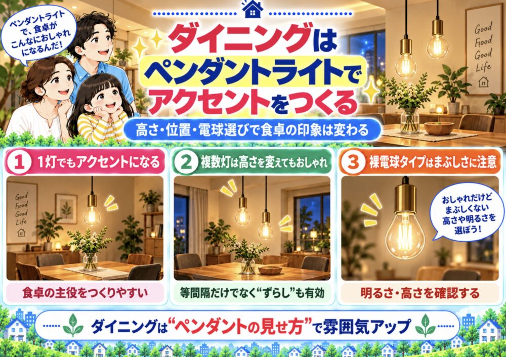 ダイニングはペンダントライトでアクセントをつくる