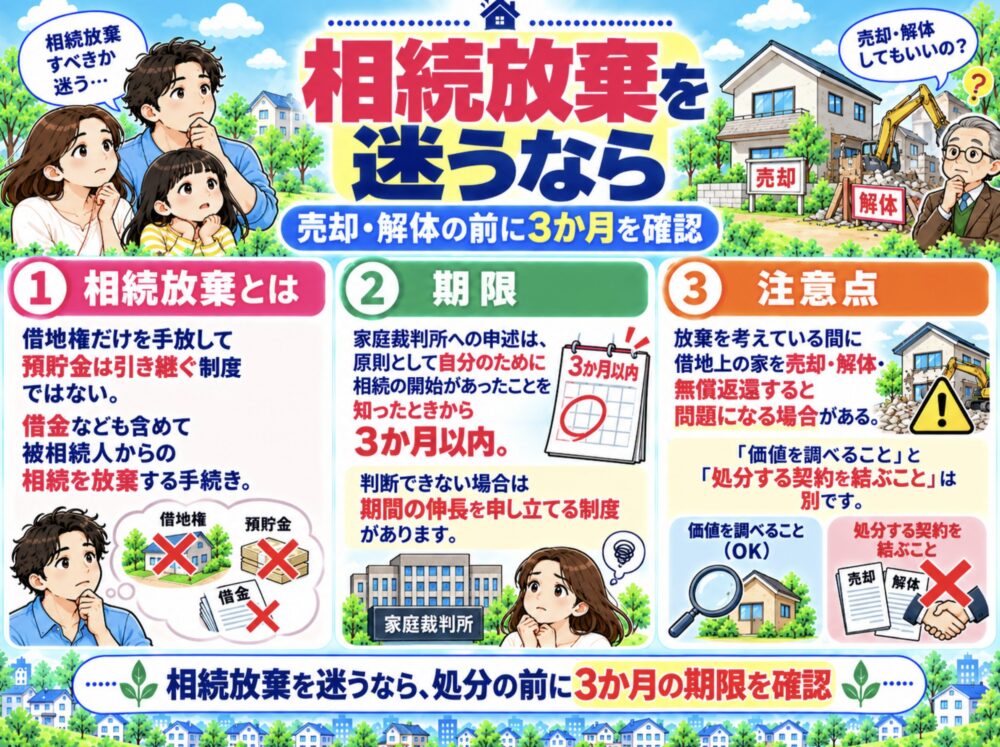 相続放棄を迷っているなら、売却や解体の前に3か月の期限を確認　借地権