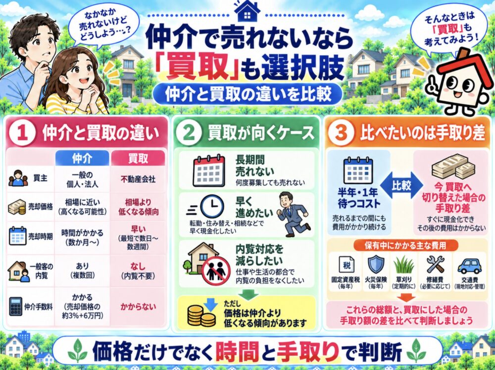 仲介で売れないなら「買取」へ切り替える方法もある