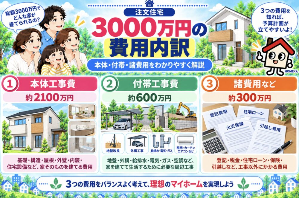 注文住宅3000万円の費用内訳をシミュレーション