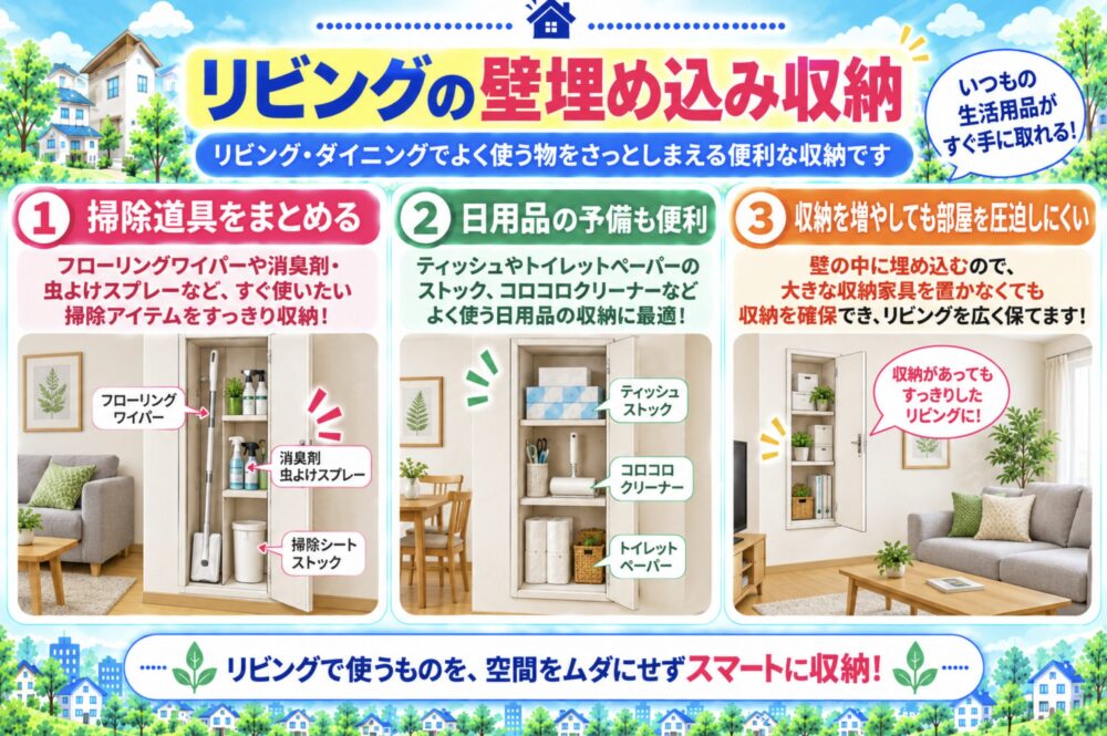 リビングの壁埋め込み収納