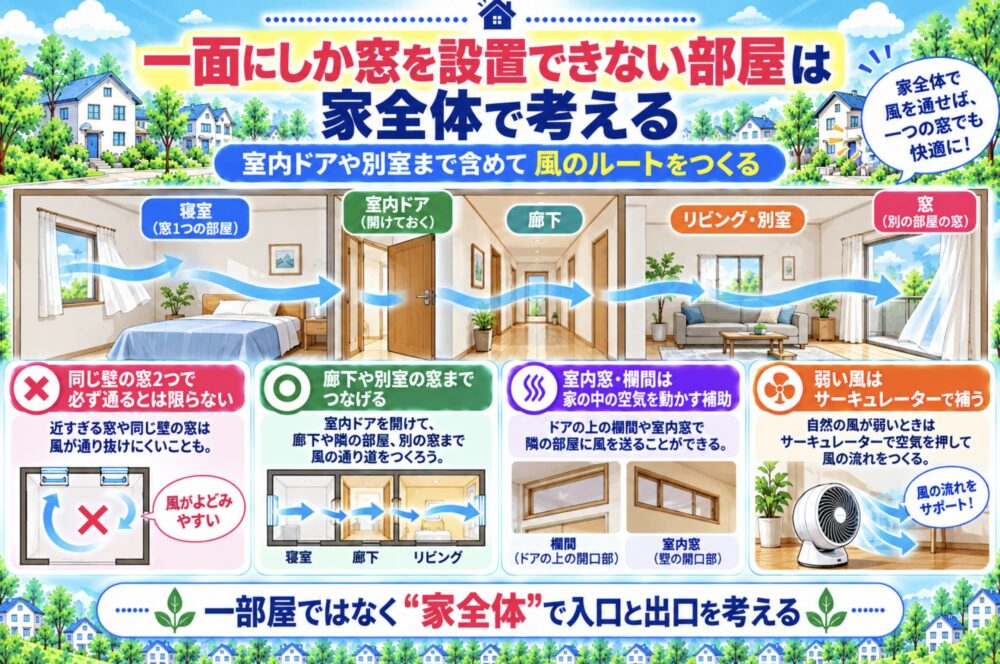 一面にしか窓を設置できない部屋は家全体で考える