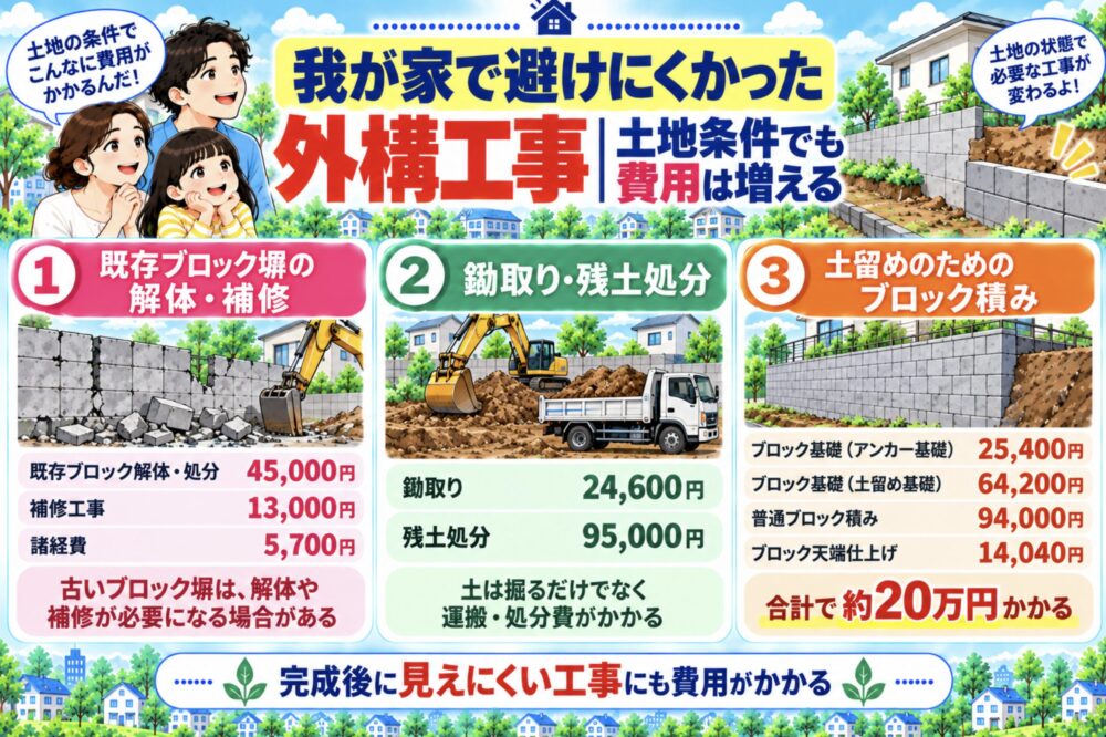 我が家で避けにくかった外構工事|土地条件でも費用は増える