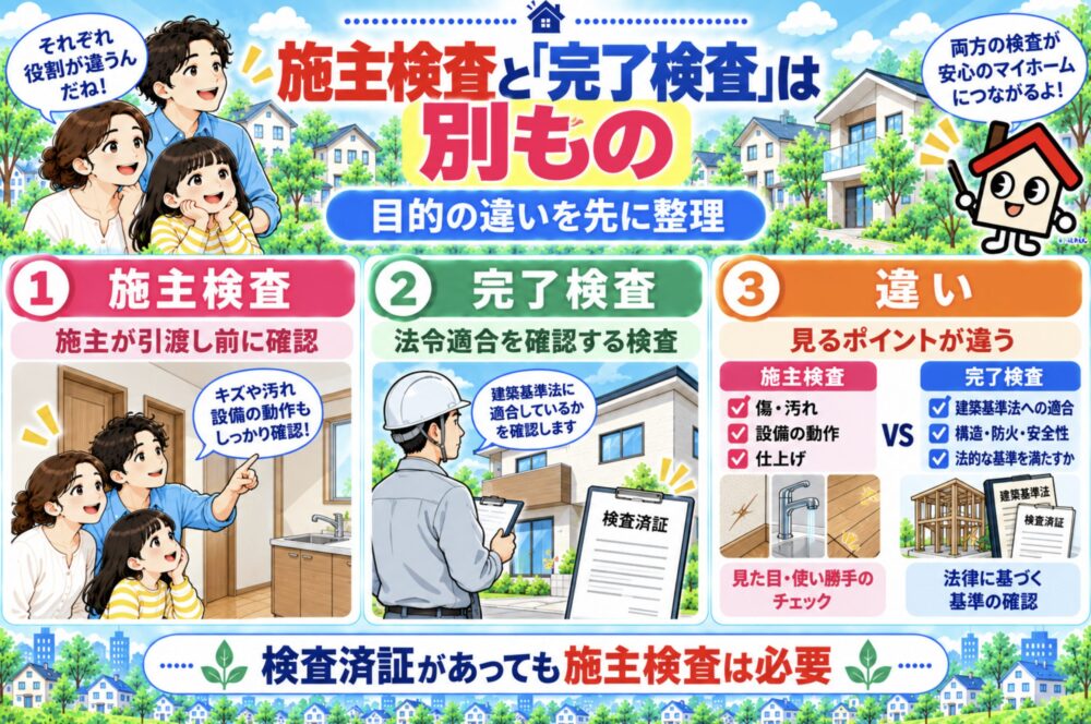 施主検査と建築基準法の「完了検査」は別もの