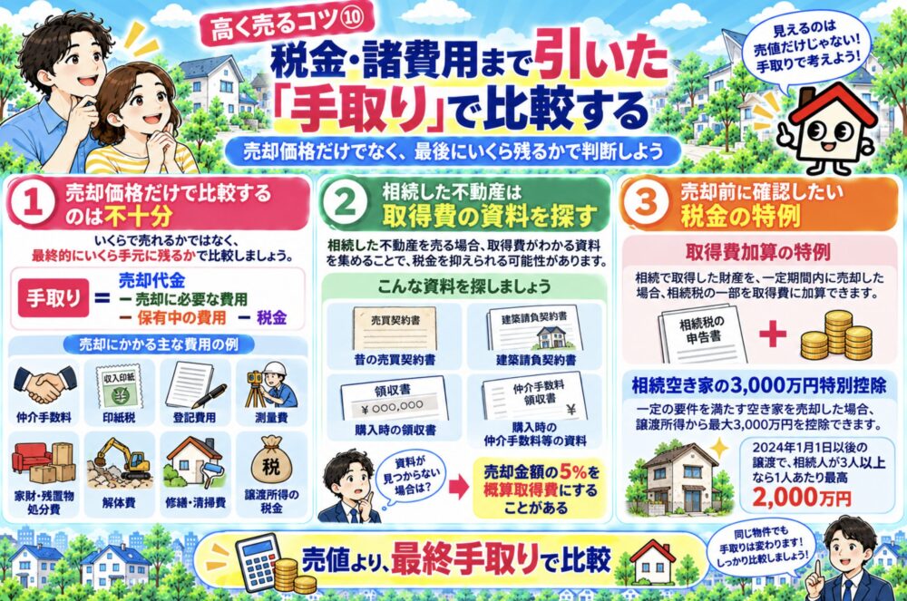 空き家高く売るコツ⑩ 税金・諸費用まで引いた「手取り」で比較する
