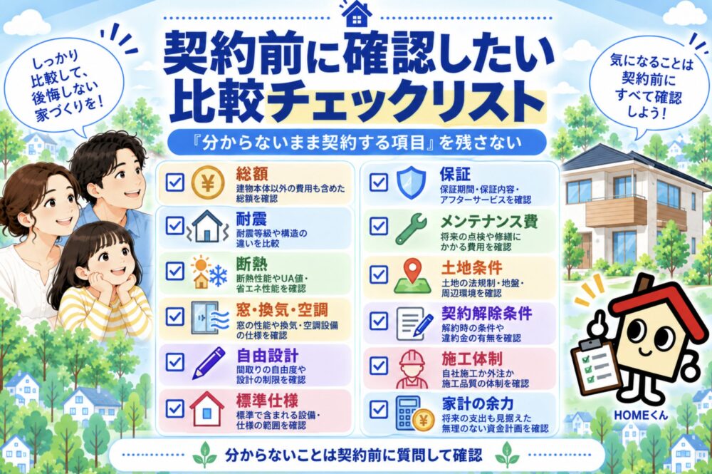 契約前に確認したいハウスメーカー比較チェックリスト