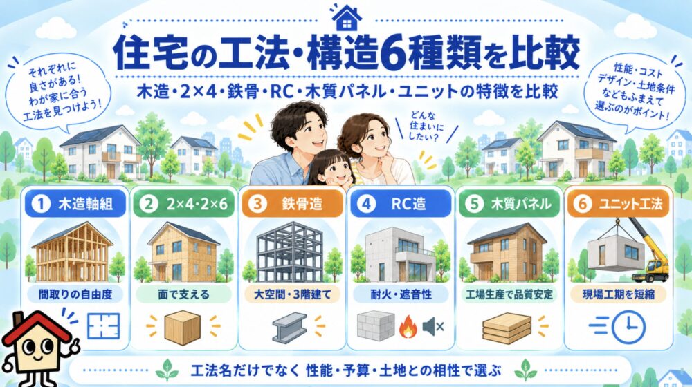 住宅の工法・構造6種類を比較｜まず違いを一覧で確認