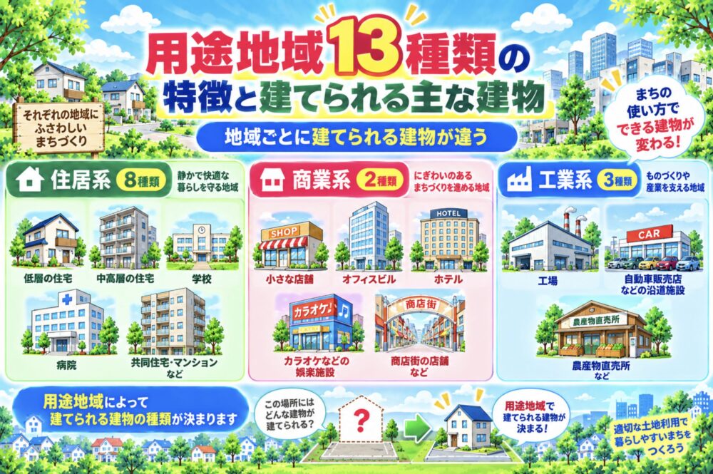 用途地域13種類の特徴と建てられる主な建物