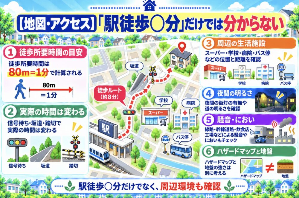 戸建てのチラシの見方・注意点【地図・アクセス】「駅徒歩○分」だけでは分からない