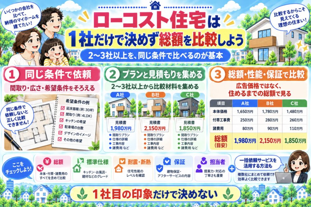ローコスト住宅は1社だけで決めず総額を比較しよう