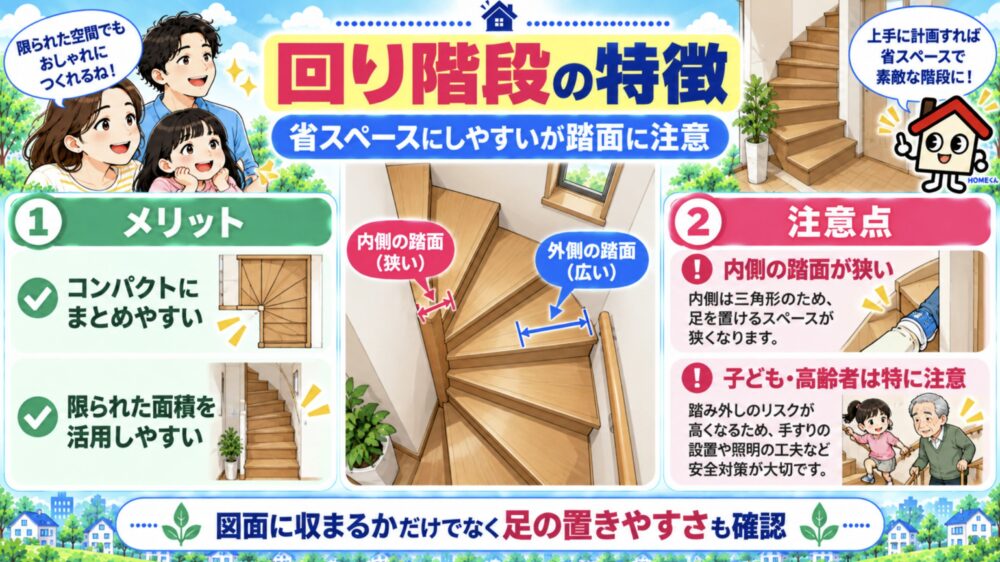 回り階段の特徴｜省スペースにしやすいが踏面に注意