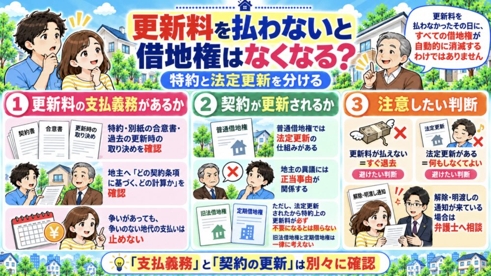 更新料を払わないと借地権はなくなる？特約と法定更新を分ける