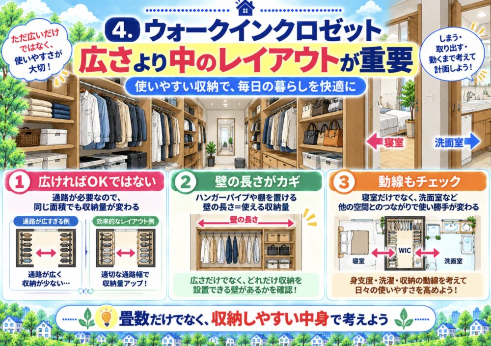 ウォークインクロゼット｜広さより中のレイアウトが重要