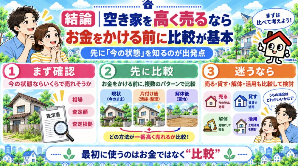 結論｜空き家を高く売るなら「お金をかける前に比較」が基本